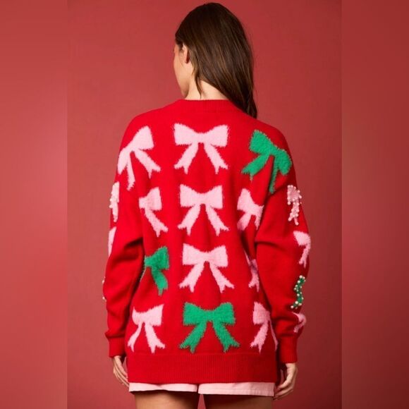 900. PEARL AND BOW EMBELLISHED SWEATER - Picture 4 of 11
